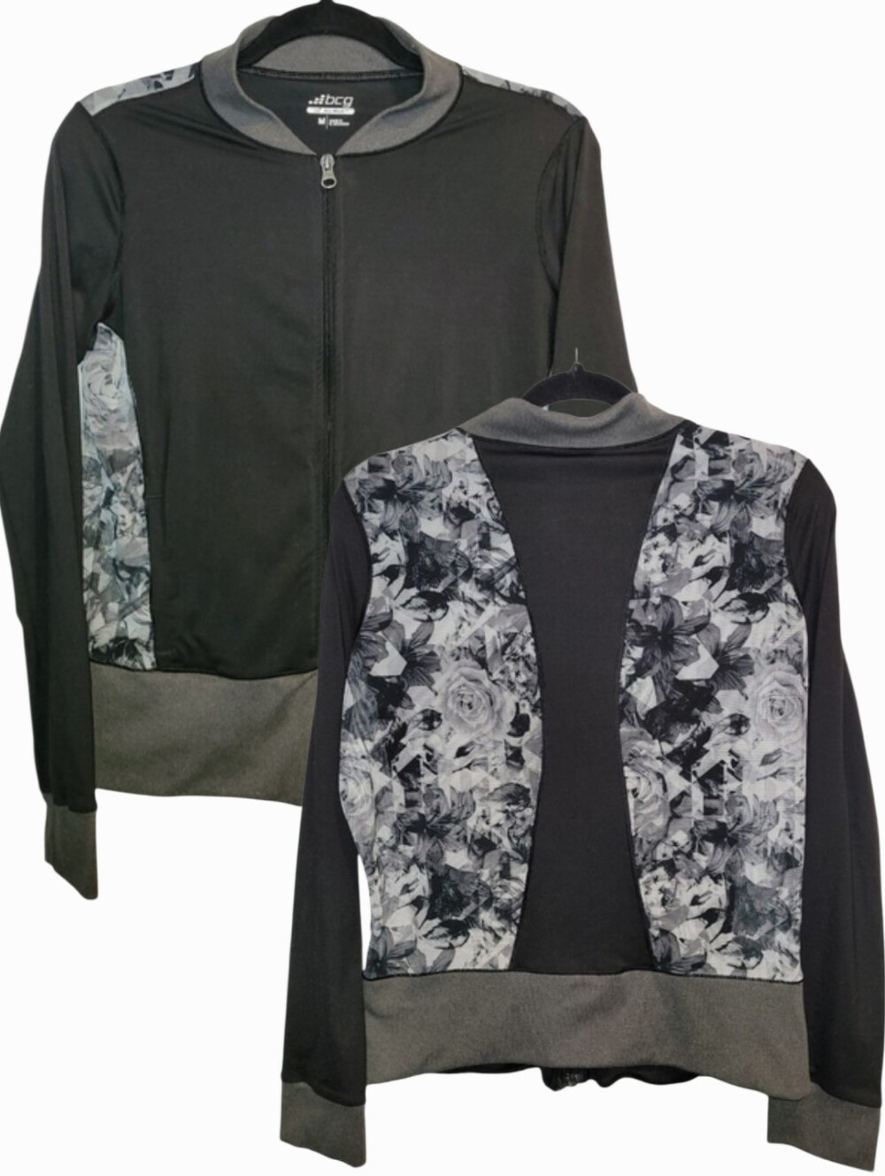 Women's BCG Athletic Jacket Rose Black Grey Medium Soft Lightweight Gym Fitness